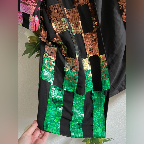 Multicolored checkered sequin long jacket - Picture 4 of 7